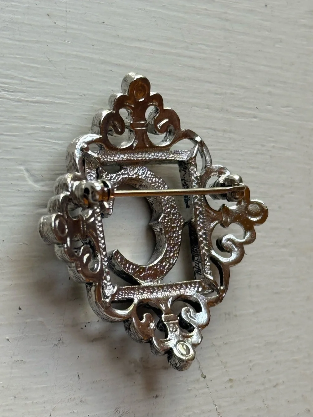 Vintage Avon 1991 Letter C Monogram Brooch Pin Silvertone Marcasite 1.5